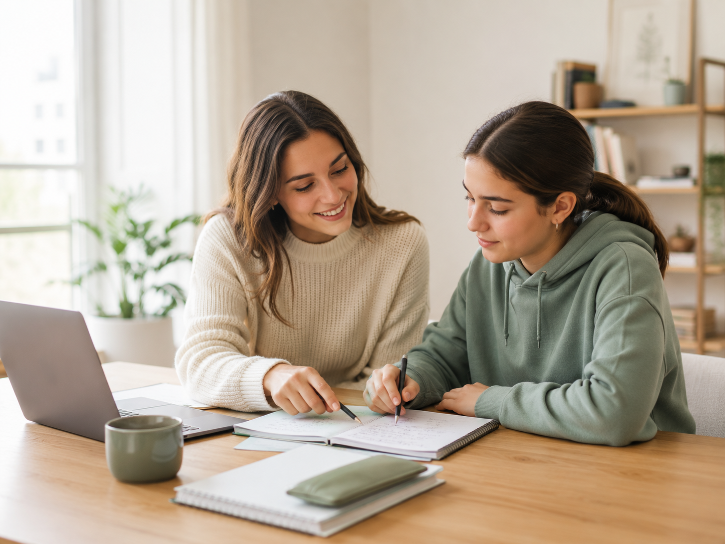 Profesora de Academia Pryma resolviendo ejercicios junto a una alumna